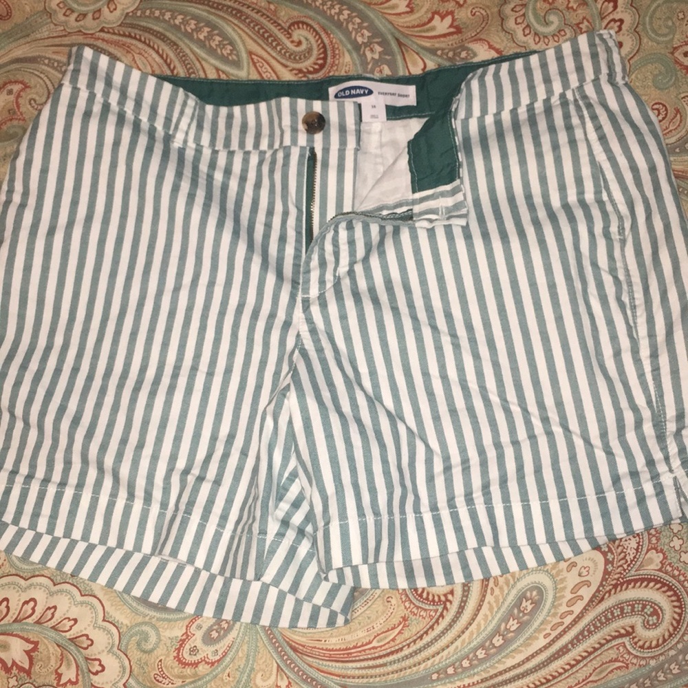 Green and white stripe shorts
